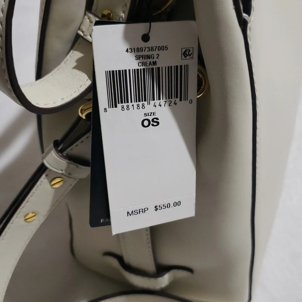Lauren Ralph Lauren Peyton‎ Satchel Cream Handbag. NWT.
